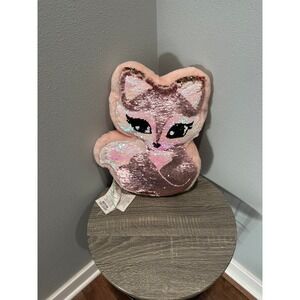 Justice Fox Flip Sequin Pink Throw Pillow Plush 15" Valentine